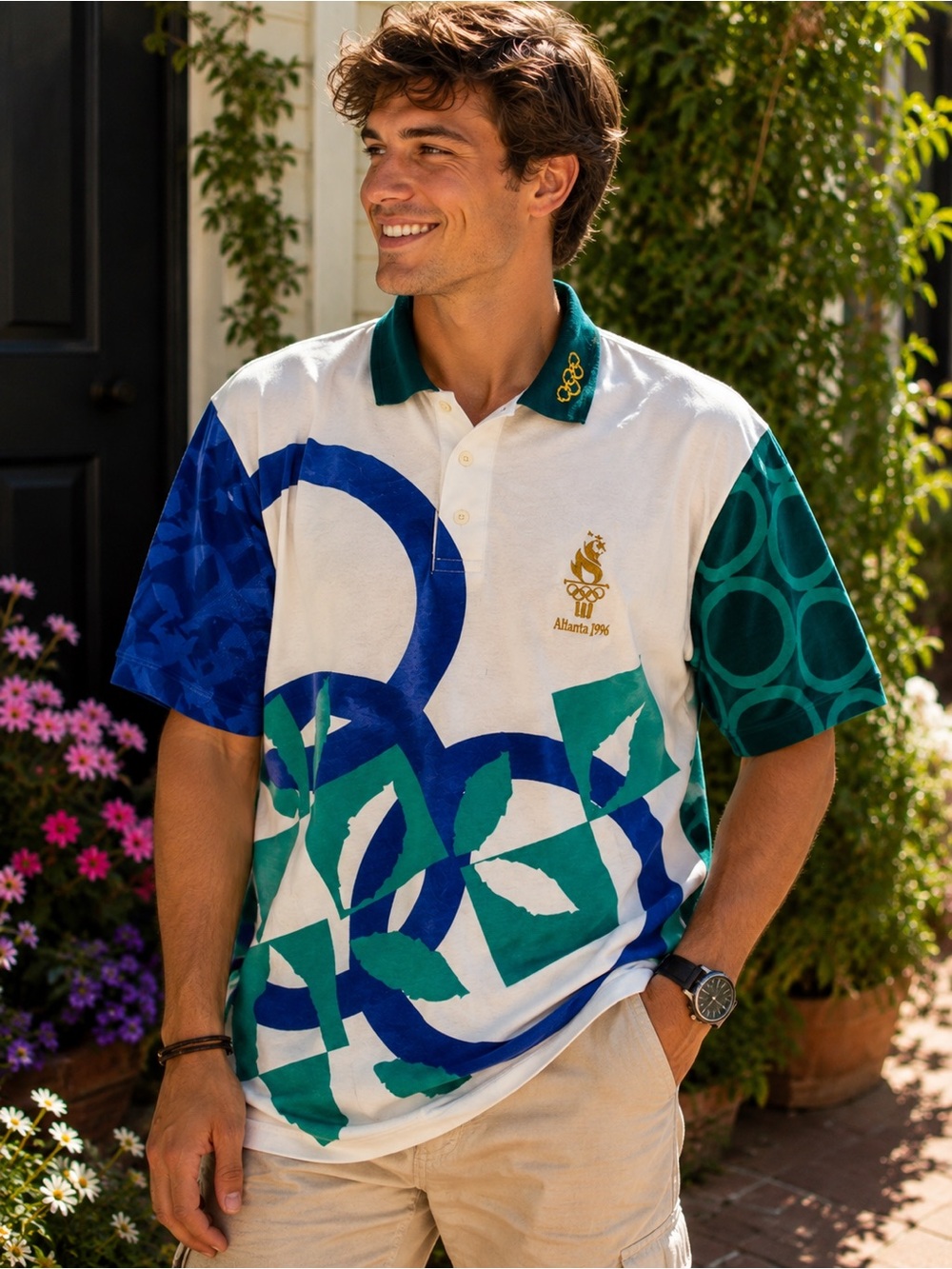 Vintage 1996 Atlanta Summer Olympics Hanes Official Staff Polo Shirt L EUC RARE
